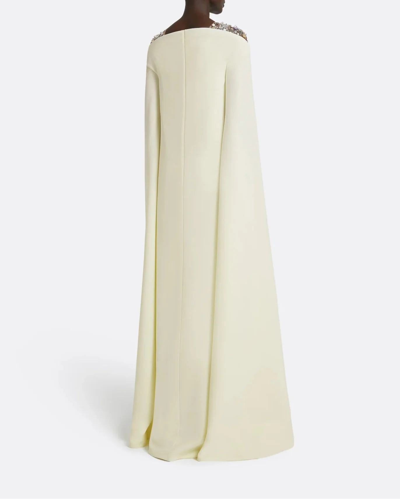 Sleeveless column dress with embellished shoulders and cape -Bethany