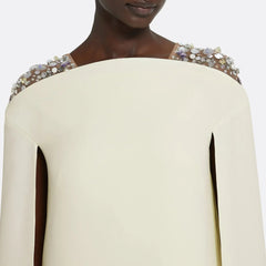 Sleeveless column dress with embellished shoulders and cape -Bethany