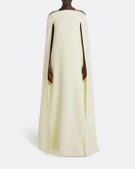 Sleeveless column dress with embellished shoulders and cape -Bethany
