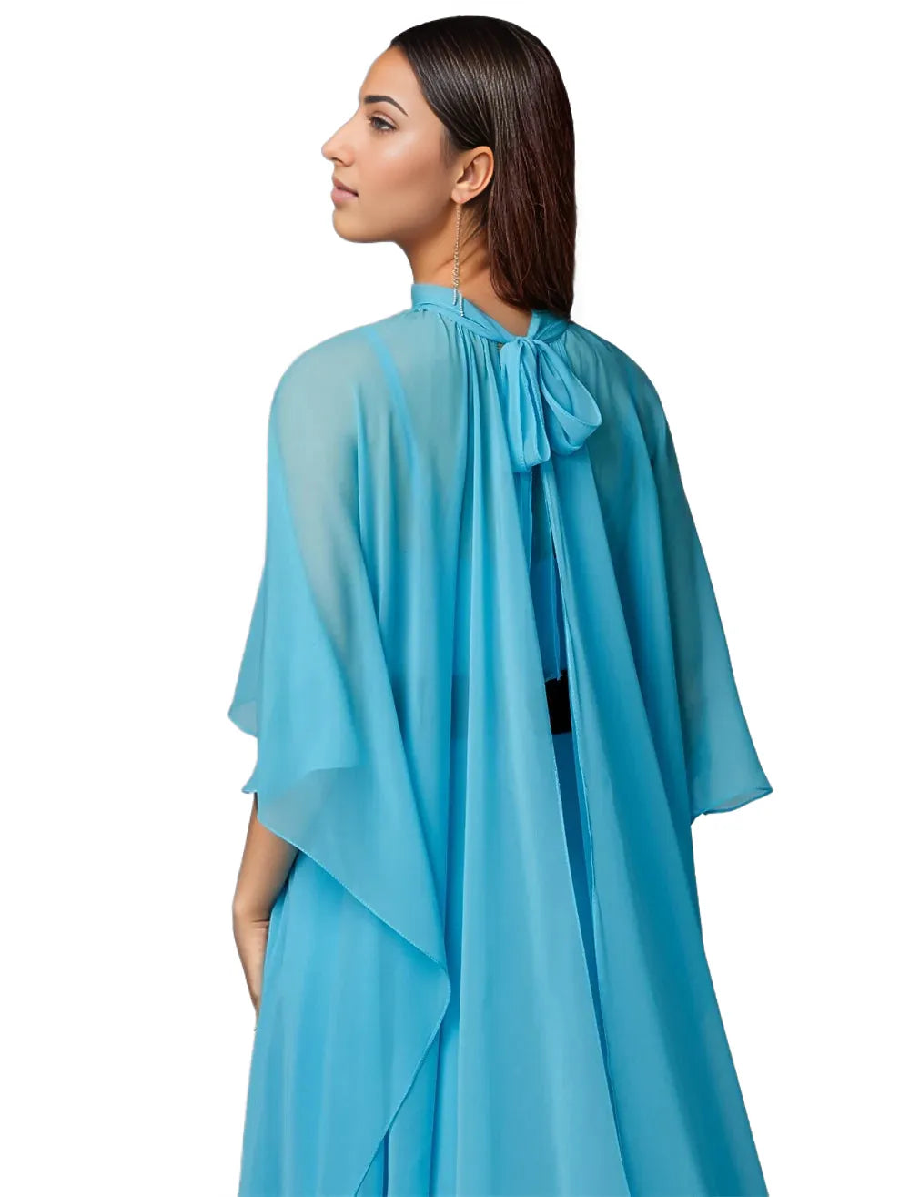 Chiffon gown with cape overlay and velvet belt – Zorica