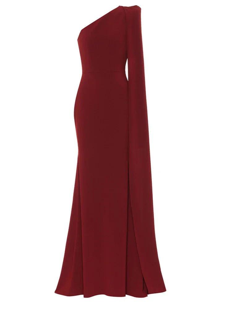 one-shoulder column gown with floor-length sleeve – Catey