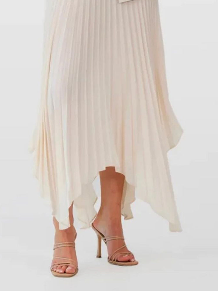 asymmetrical pleated midi skirt with pocket detail - Tibna