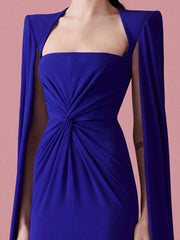 square-neck gown with ruched waist and floor-length cape – Thuraya