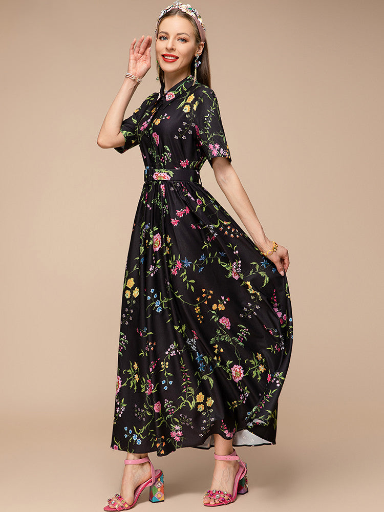 collared floral-print belted maxi dress – Tetyana