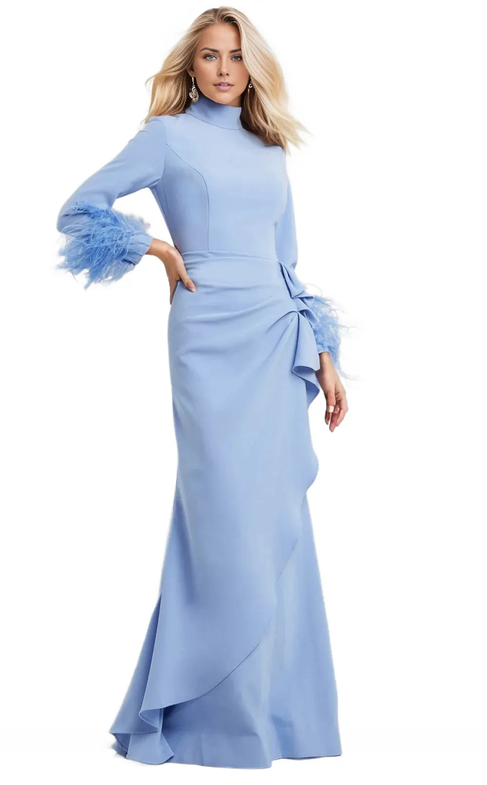 Feather-cuff draped gown – Nules