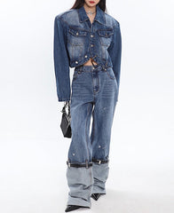 paint splatter wide-leg jeans with layered cuff detail - Aanada