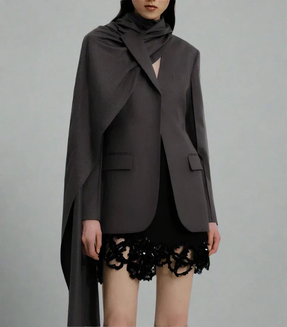 tailored blazer with draped maxi cape - Shevte