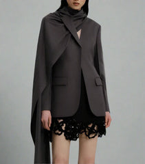 tailored blazer with draped maxi cape - Shevte