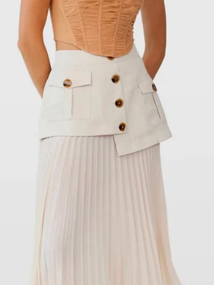 asymmetrical pleated midi skirt with pocket detail - Tibna