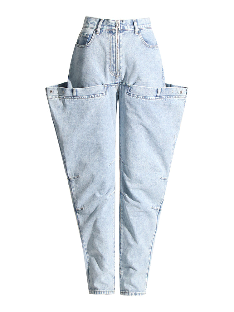 high-waist tapered jeans with exaggerated side flaps - Eireen