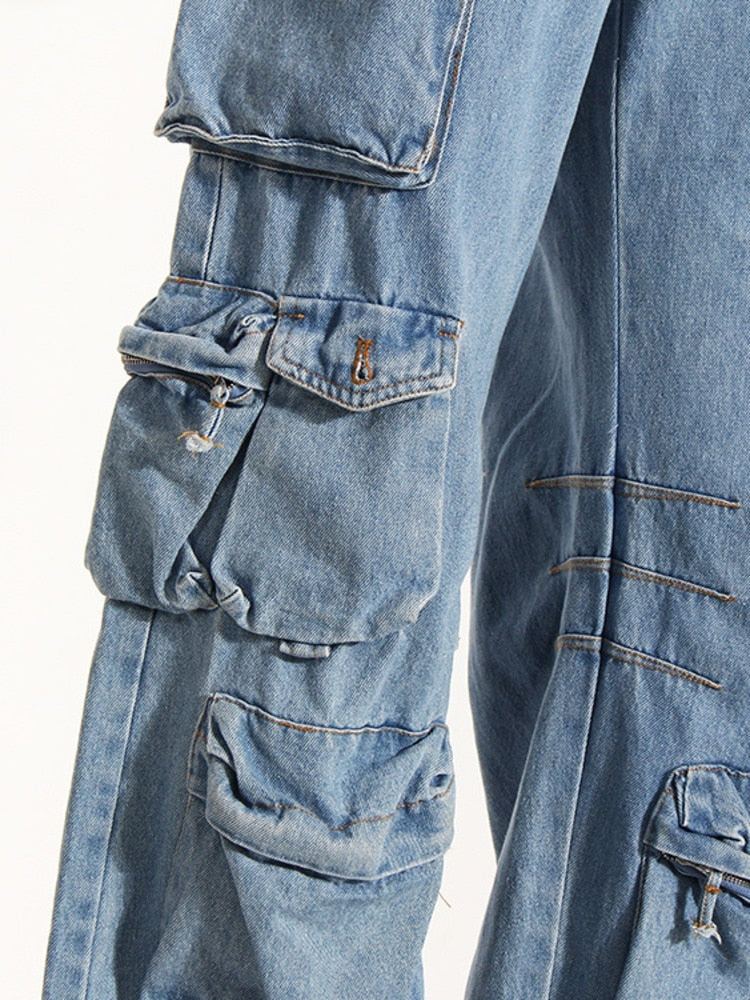 distressed cargo wide-leg jeans with multi pockets - Adana