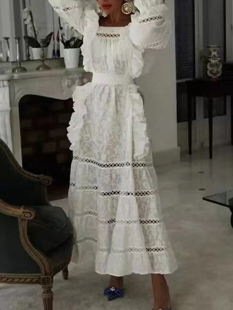 ruffled eyelet lace maxi dress – Edwdina