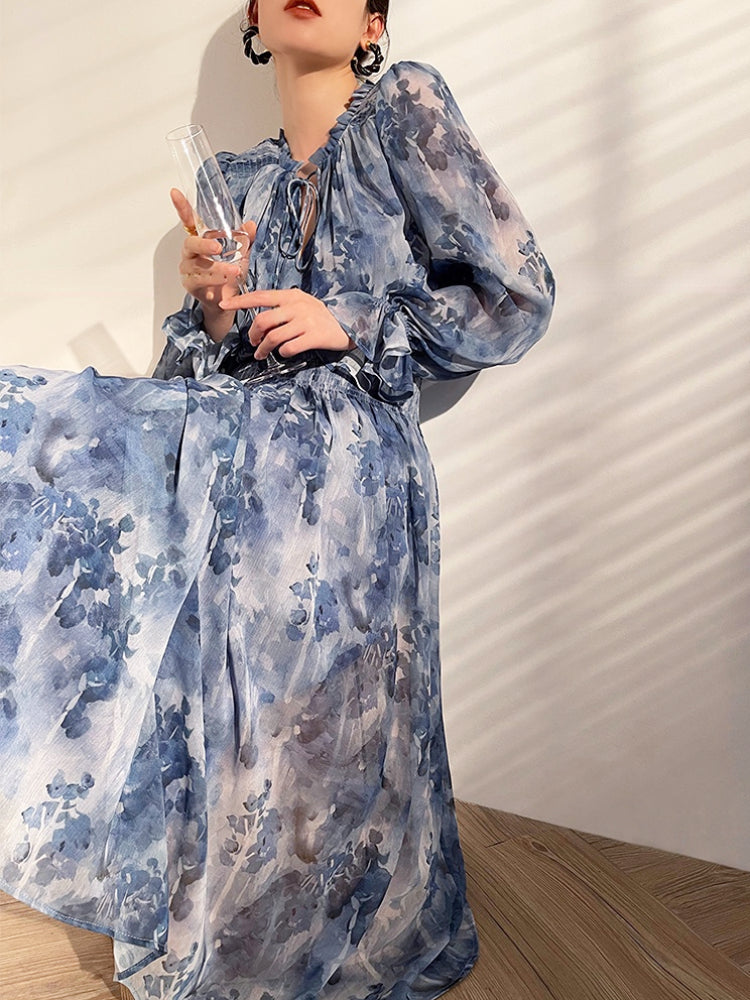 floral print chiffon maxi dress with smocked waist – ESALA
