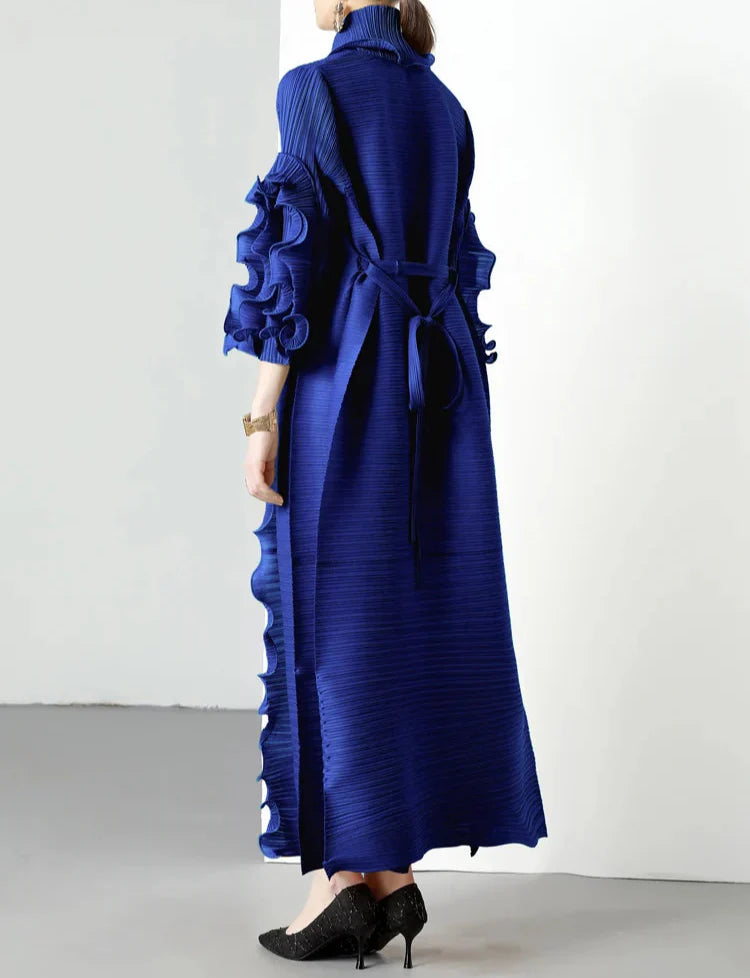 textured open-front dress with sculpted ruffle trim - LAYTA