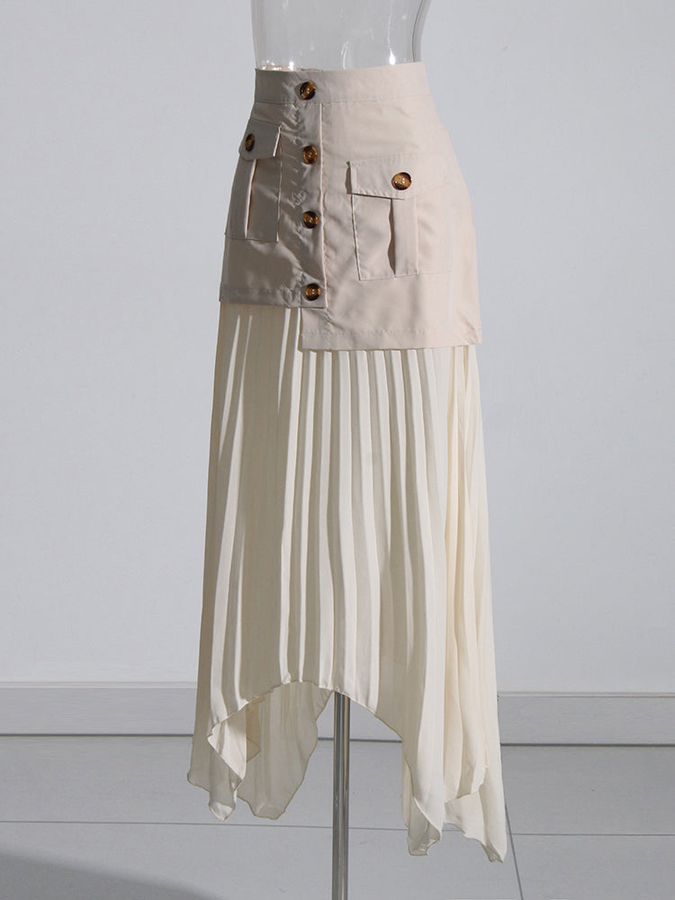 asymmetrical pleated midi skirt with pocket detail - Tibna