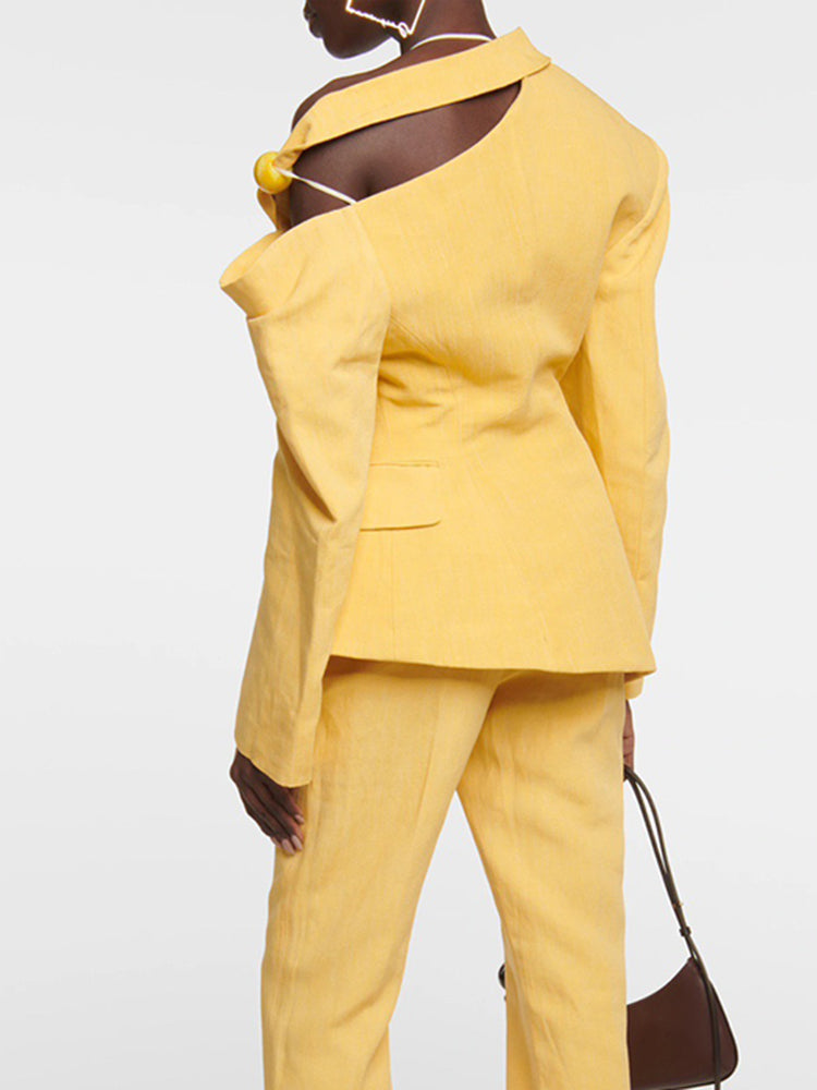 asymmetrical off-shoulder tailored blazer - Tenille