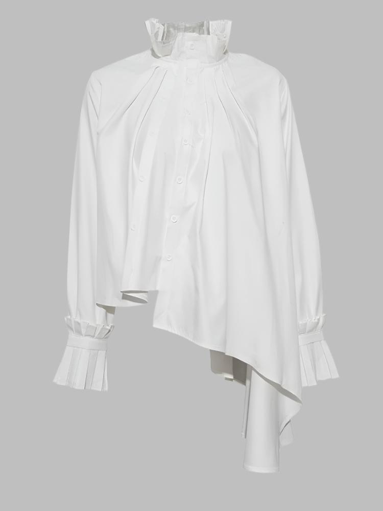 ruffled high-neck blouse with asymmetrical hem - Tujska