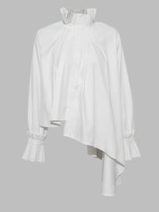 ruffled high-neck blouse with asymmetrical hem - Tujska