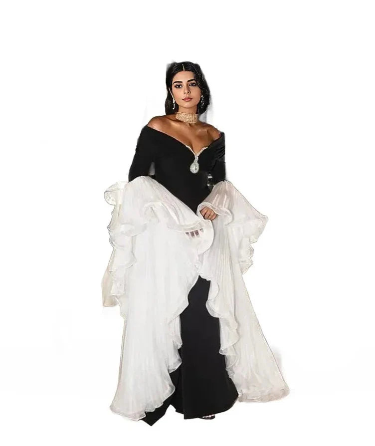 off-shoulder mermaid gown with dramatic pleated sleeves – Sherrey