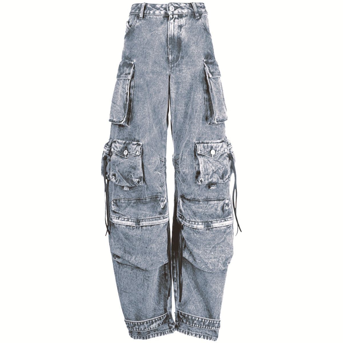 distressed cargo wide-leg jeans with multi pockets - Adana