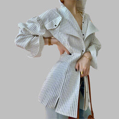 striped longline blouse with layered lapel detail - Terese