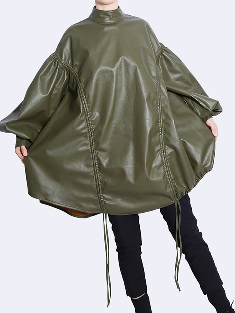 faux leather blouse with ruched sides and balloon sleeves - Addalyn