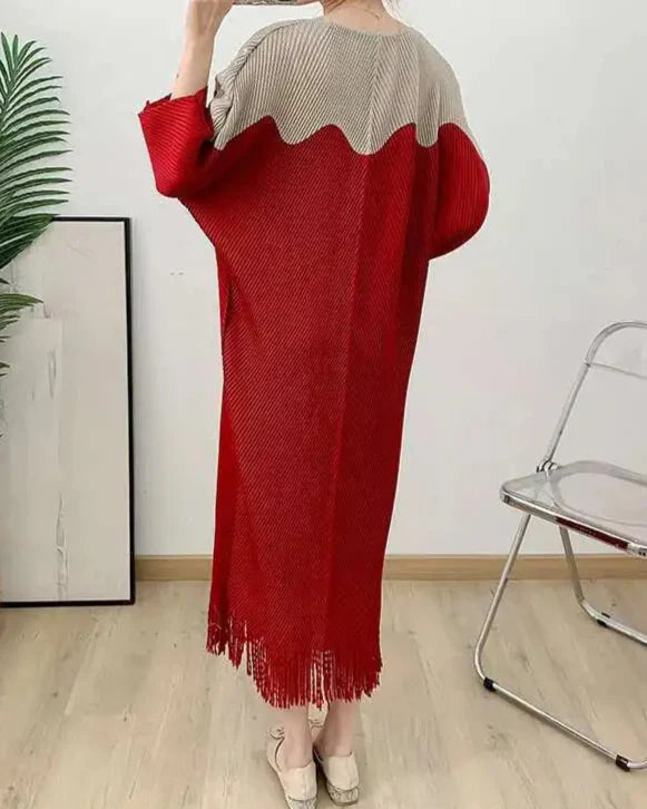 relaxed batwing dress with fringe hem - AMINZA
