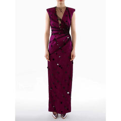 deep V-neck column gown with polka-dot appliqué – Sukhleen