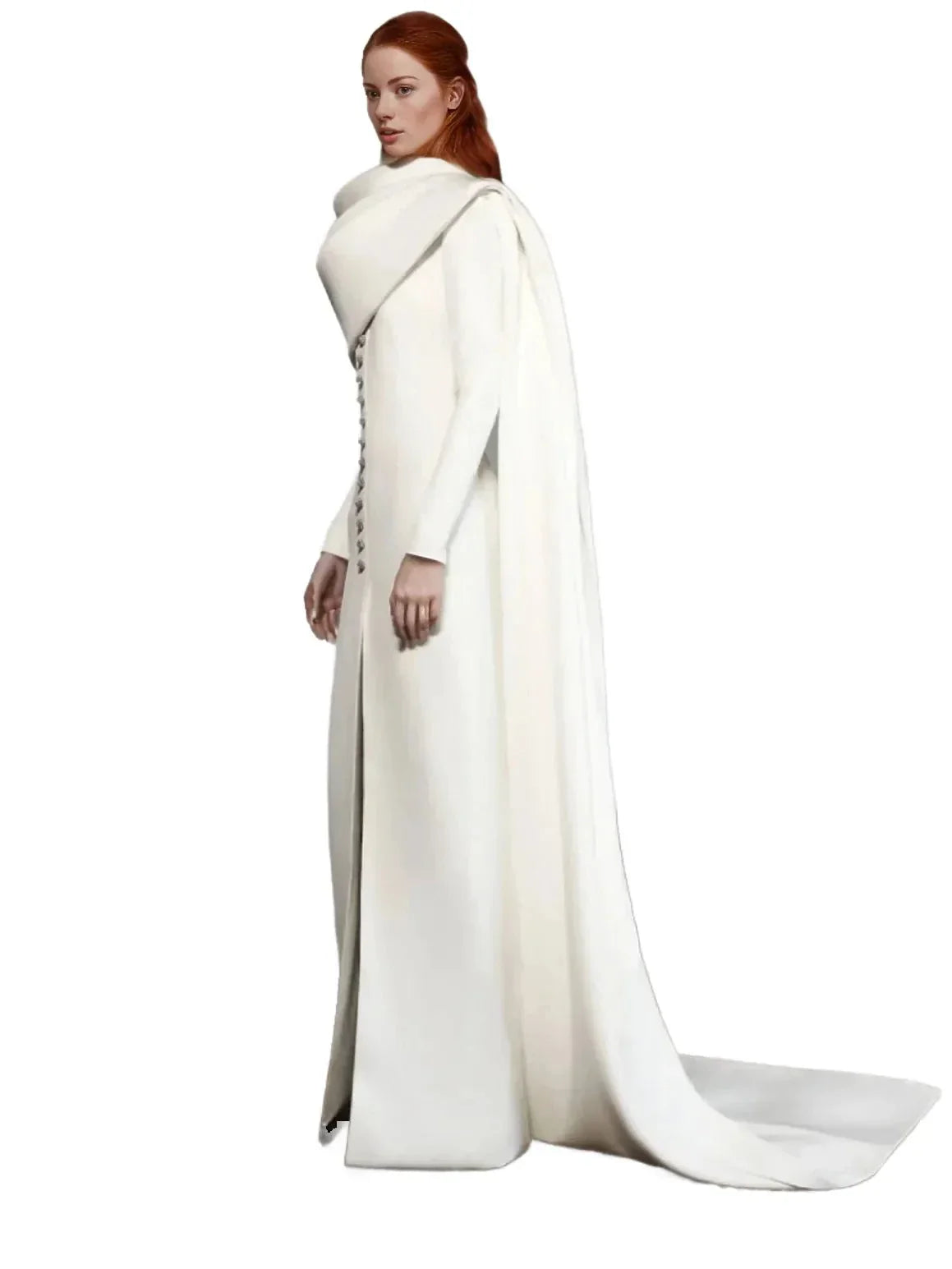 Draped shoulder button-front gown – ileno