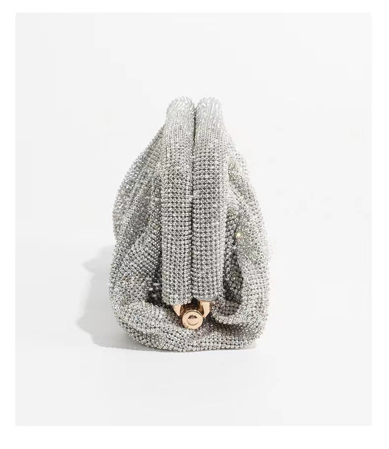 ruched mesh crystal clutch bag - Efuewa