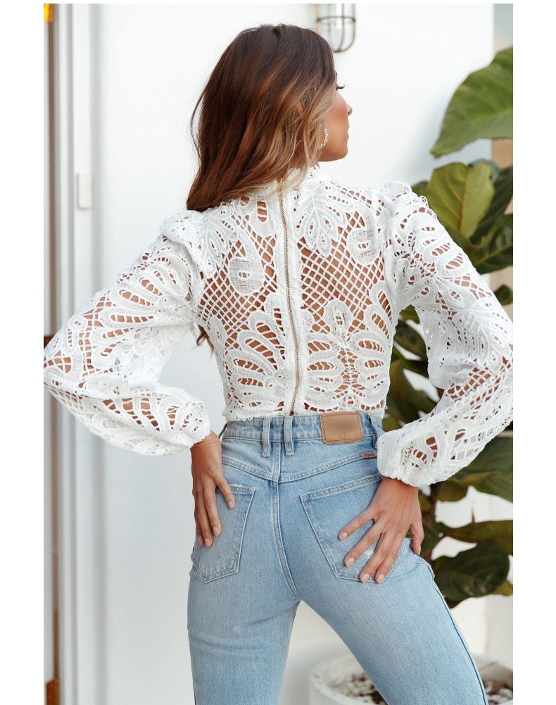 long sleeve lace crop top with balloon sleeves – Teodozia