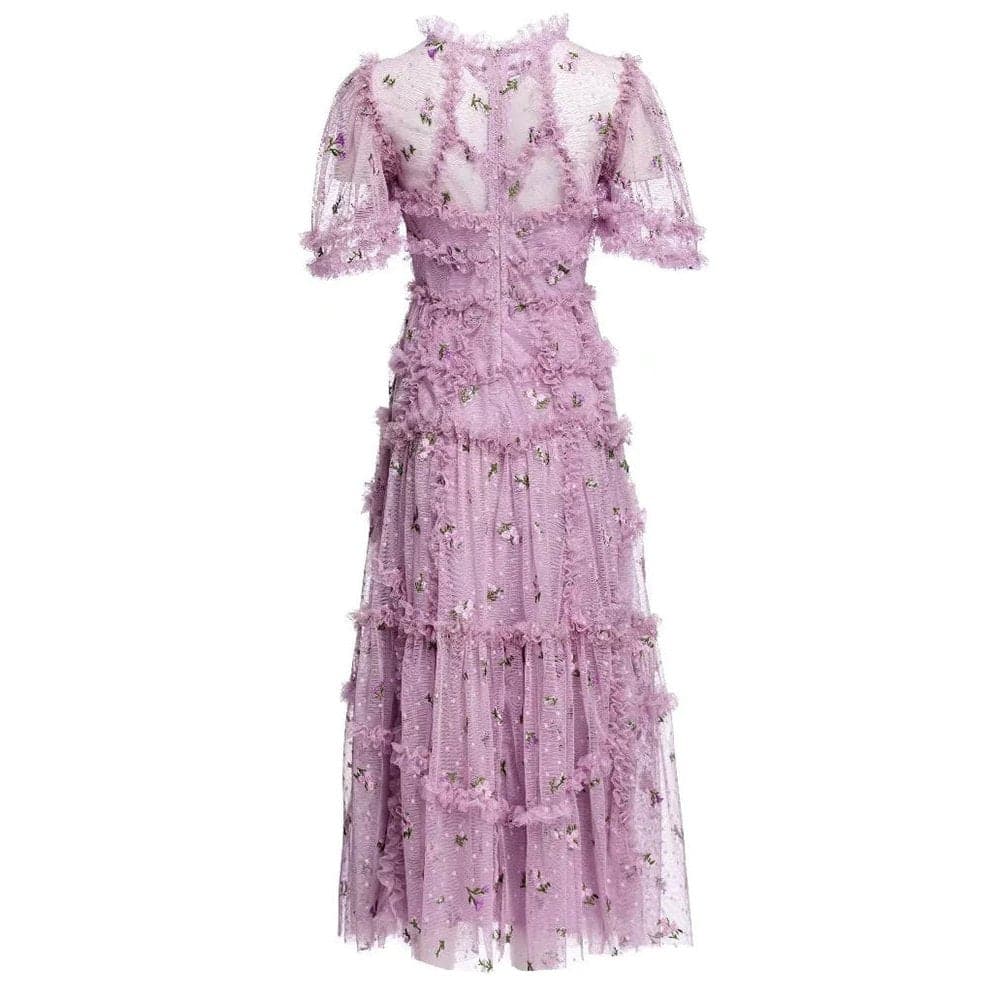 tiered ruffle tulle dress with floral embroidery – CharliP