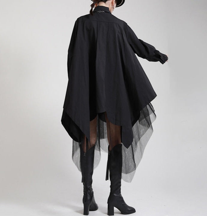 long-sleeve shirt dress with layered tulle hem - Tabina