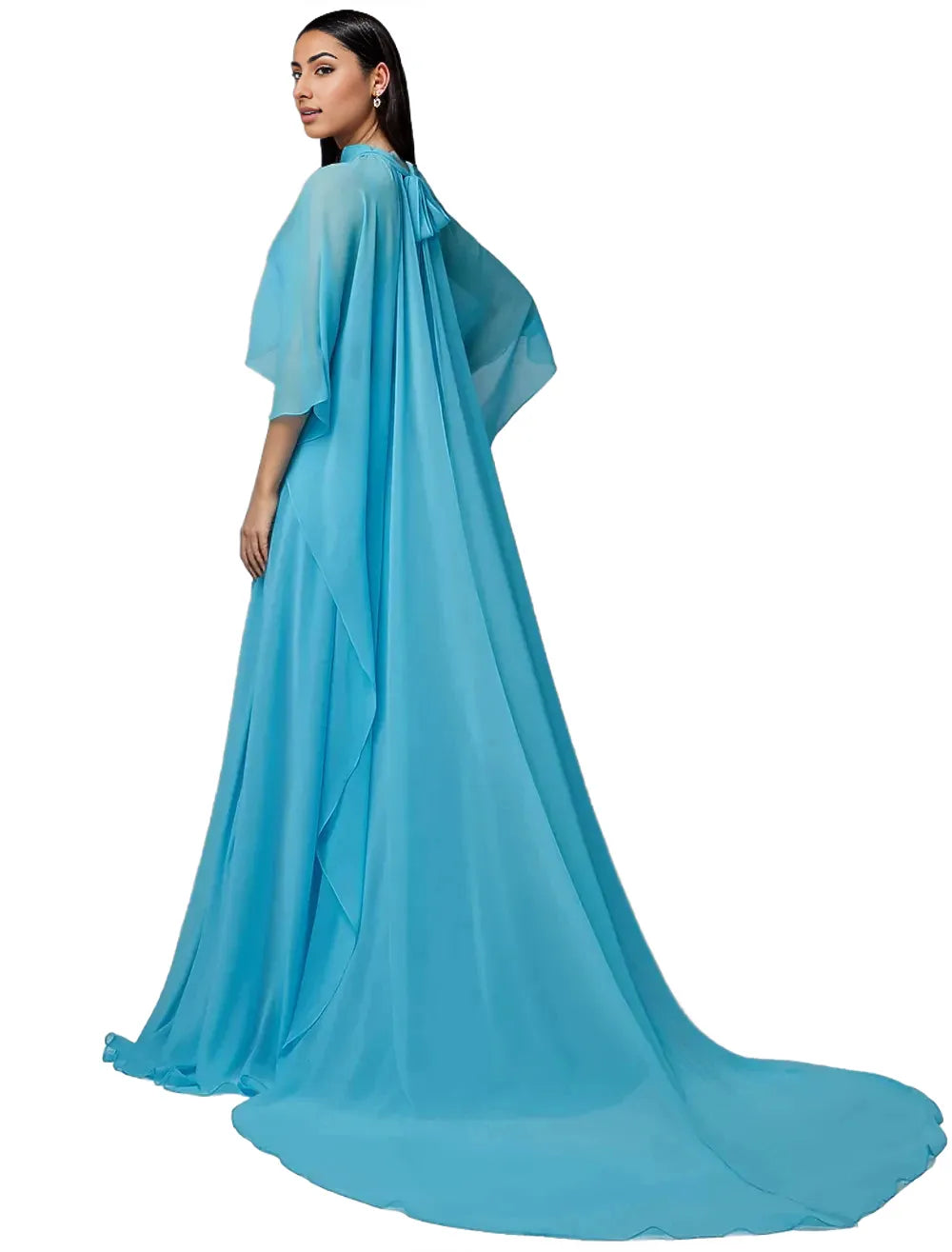 Chiffon gown with cape overlay and velvet belt – Zorica