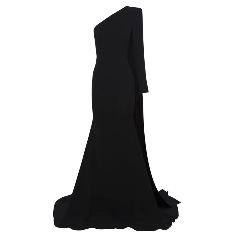 one-shoulder column gown with floor-length sleeve – Catey
