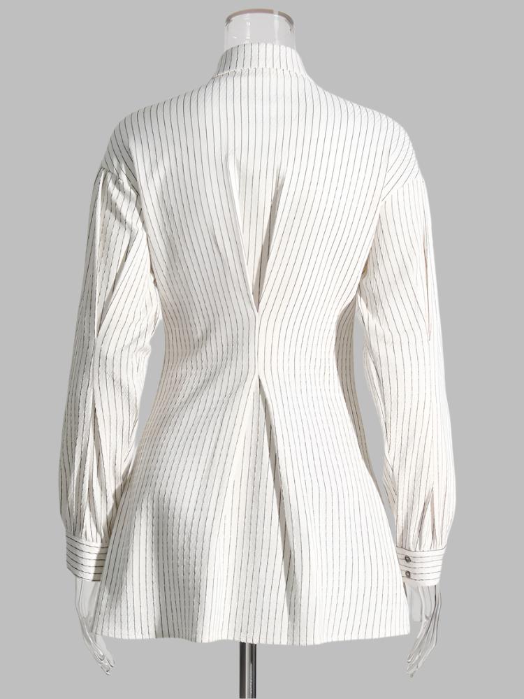 striped longline blouse with layered lapel detail - Terese