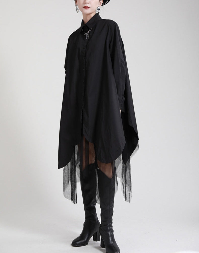 long-sleeve shirt dress with layered tulle hem - Tabina