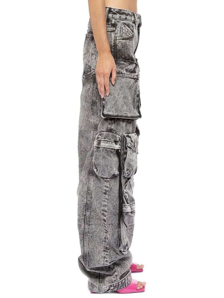 distressed cargo wide-leg jeans with multi pockets - Adana