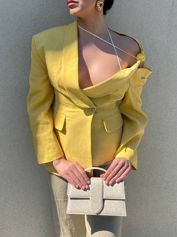 asymmetrical off-shoulder tailored blazer - Tenille