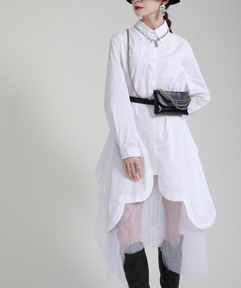 long-sleeve shirt dress with layered tulle hem - Tabina