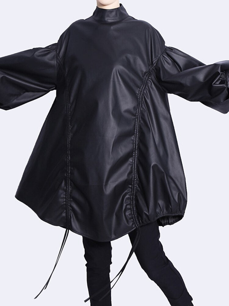 faux leather blouse with ruched sides and balloon sleeves - Addalyn