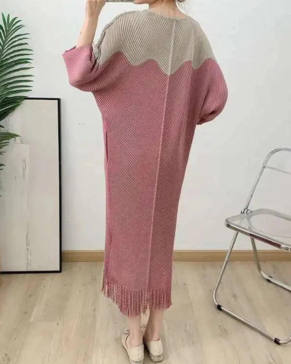 relaxed batwing dress with fringe hem - AMINZA