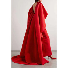 dramatic cape-back gown in crimson – Sujala