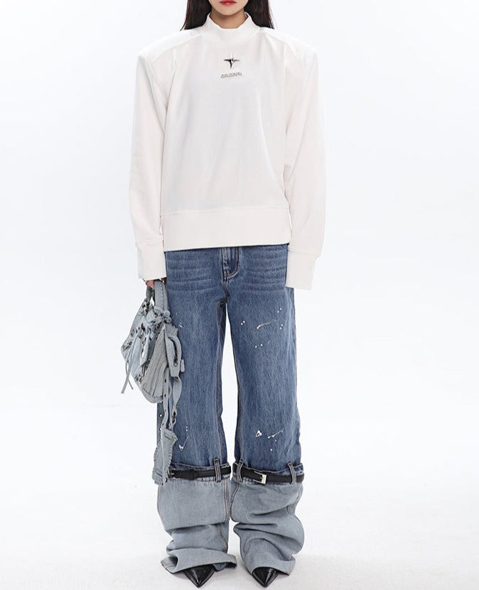 paint splatter wide-leg jeans with layered cuff detail - Aanada
