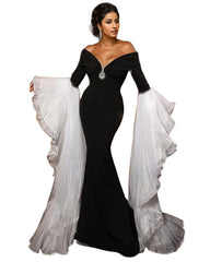 off-shoulder mermaid gown with dramatic pleated sleeves – Sherrey