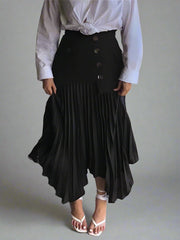 asymmetrical pleated midi skirt with pocket detail - Tibna