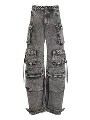distressed cargo wide-leg jeans with multi pockets - Adana