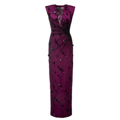 deep V-neck column gown with polka-dot appliqué – Sukhleen