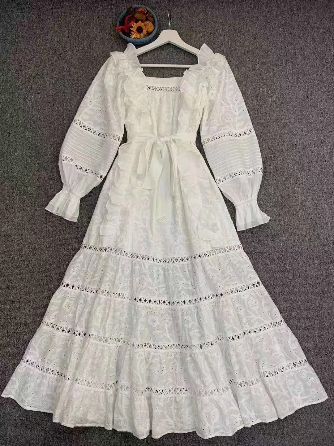 ruffled eyelet lace maxi dress – Edwdina
