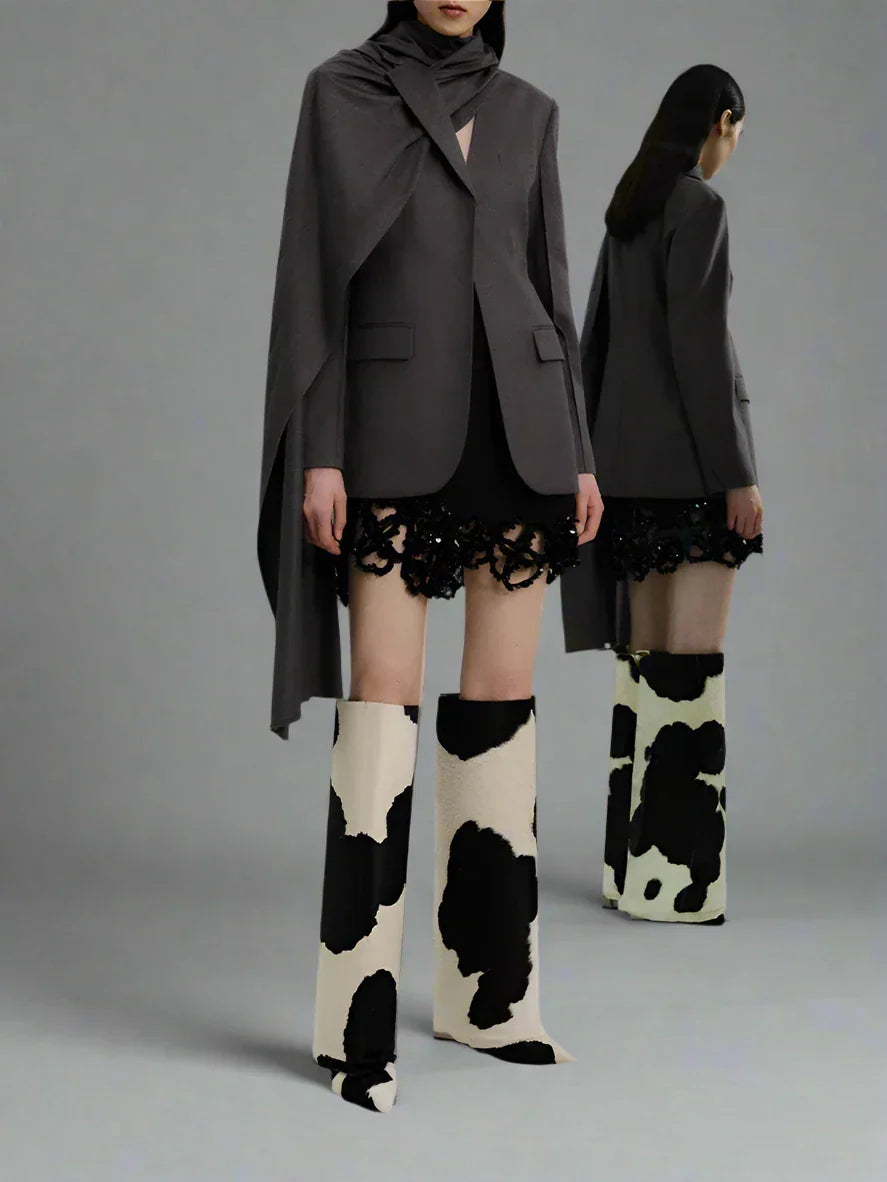 tailored blazer with draped maxi cape - Shevte